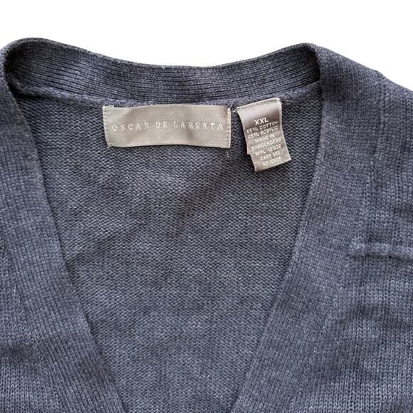 Vintage Oscar de la Renta Mens Button Up V Neck Cardigan Sweater Blue XXL - Picture 4 of 5
